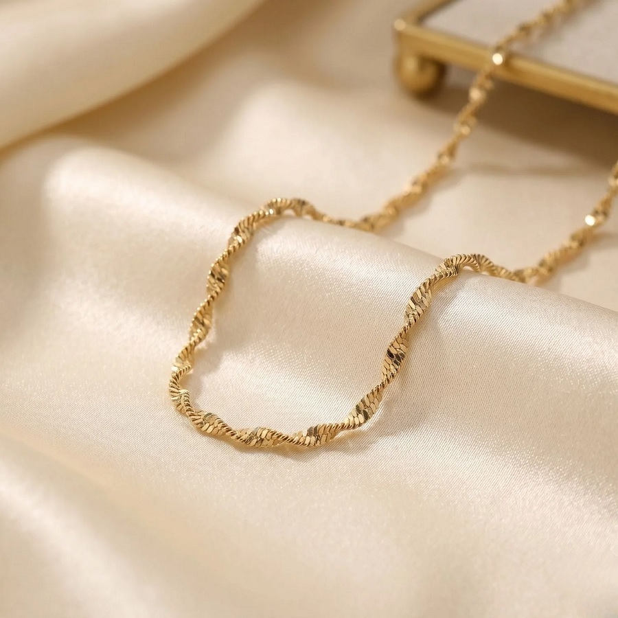 Harfi 18ct Gold Filled Singapore Rope Chain Necklace