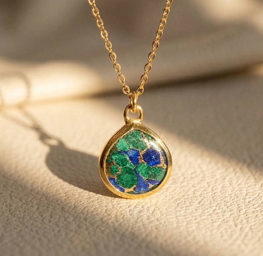 Harfi Azurite & Malachite 18ct Gold Vermeil Necklace